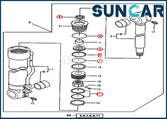 Mua 600C 550LC John Deere 4384450 Máy xúc Thiết bị loại bỏ thủy lực Bộ làm kín xi lanh online manufacture