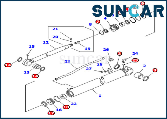 PC75UD-2E PC75UD-2 Komatsu 707-98-35140 7079835140 Bộ bảo trì máy xúc Xi lanh thủy lực cánh tay