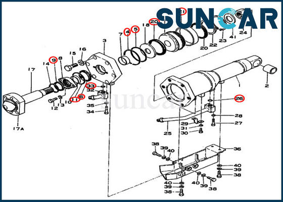 Komatsu 195-63-05041 Bộ làm kín xi lanh thủy lực nghiêng lưỡi cho máy ủi bánh xích D355-3