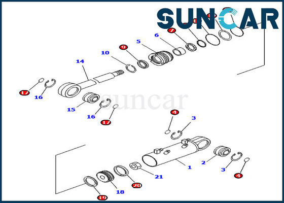Bộ làm kín xi lanh nghiêng lưỡi 707-99-34590 Bộ thay thế Komatsu cho máy ủi D41P-6K