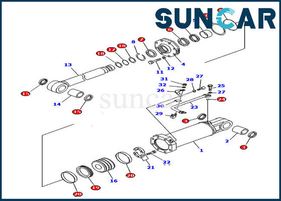 D575A-2 Bộ phận Komatsu 707-98-84450 Bộ sửa chữa xi lanh nghiêng Ripper Bộ làm kín dầu thủy lực