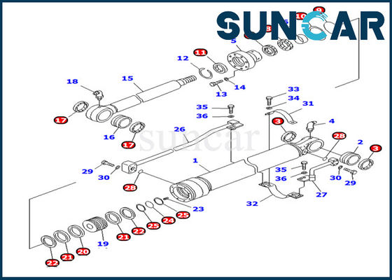 Komatsu PC100-6 Bộ phận 707-98-27620 Bộ bảo dưỡng xi lanh bôi trơn dài Bộ dụng cụ làm kín dầu sửa chữa bên trong