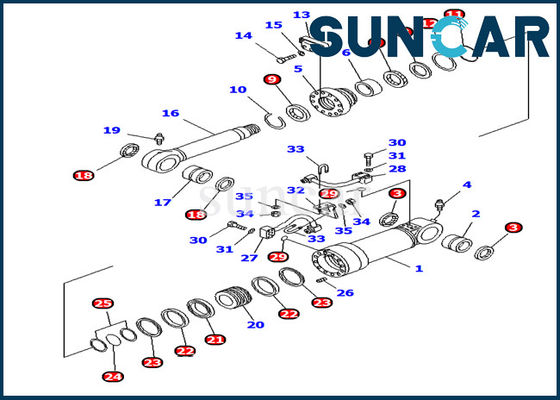 707-99-44270 Bộ làm kín xi lanh dạng lưỡi PC128UU PC138US Bộ dịch vụ làm kín xi lanh Komatsu bên trong