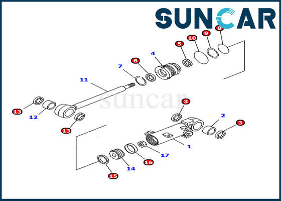 707-98-11240 Bộ phận phụ tùng Komatsu OEM Bộ dụng cụ dịch vụ xi lanh nâng lưỡi PC10MR-1 Bộ phận bên trong máy xúc