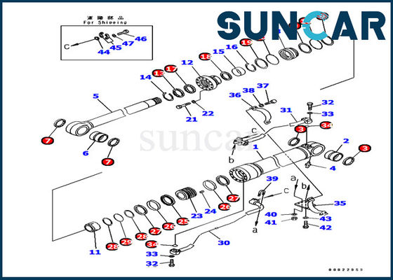 PC380 PC400 Arm Cylinder Seal Kit 707-99-67090 Máy xúc Komatsu Bộ bảo trì máy móc