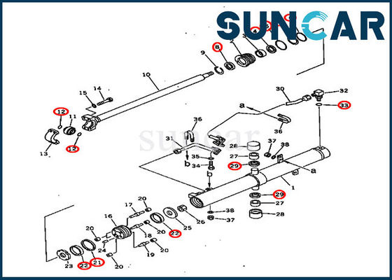 Con dấu thủy lực 707-98-36440 Blade Lift Bộ dụng cụ làm kín Komatsu D60P-11 D60P-8 Bộ bảo dưỡng xi lanh