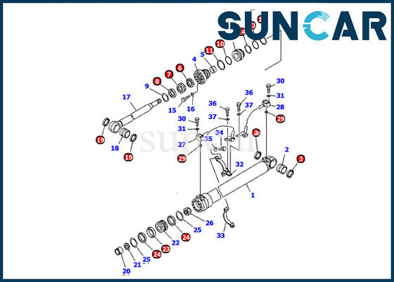 707-99-36290 1ST Boom Cylinder Seal Kit Phù hợp với Thay thế bên trong Máy xúc Komatsu PC120 PW130