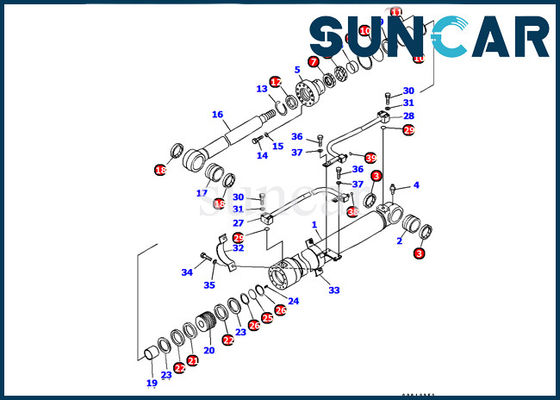 707-99-37340 Boom Cylinder Seal Kit Máy đào Komatsu PC128US-2-A Bộ đệm niêm phong sửa chữa bên trong