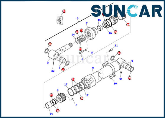 707-99-43300 Bộ phụ kiện xi lanh bùng nổ Bộ làm kín xi lanh thủy lực Komatsu PC95R-2 Bộ phận bên trong