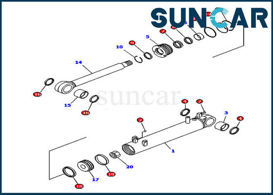 D85EX-15 D85EX-15E0 Kiểu 707-99-43250 Bộ sửa chữa con dấu xi lanh nghiêng Komatsu Trimming