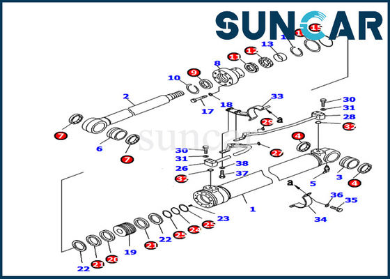 707-99-37180 Bộ dịch vụ máy xúc phần bên trong Komatsu Bộ làm kín xi lanh Boom PC130-8 Model