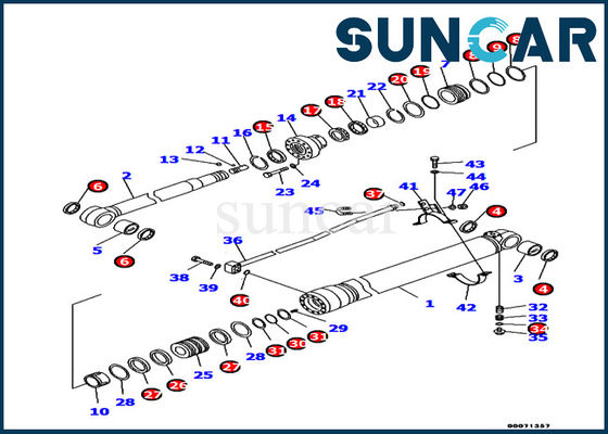 707-99-45170 Bộ phận sửa chữa thủy lực của máy xúc Komatsu Pc130-8 Bộ làm kín xi lanh cánh tay kiểu mẫu
