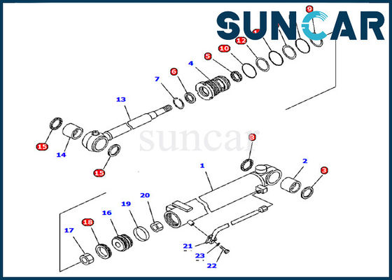 707-98-12330 Boom Cylinder Seal Kit Máy xúc Komatsu PC15R-8 Model Bộ bảo dưỡng phụ tùng bên trong