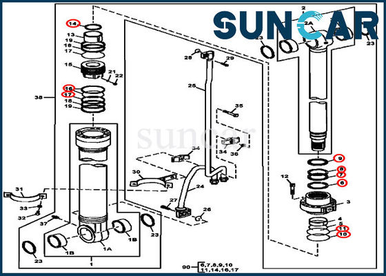 FYA00006590 Bộ niêm phong trái nổ máy xúc Phù hợp với 240DLC 250GLC John Deere các thành phần xi lanh