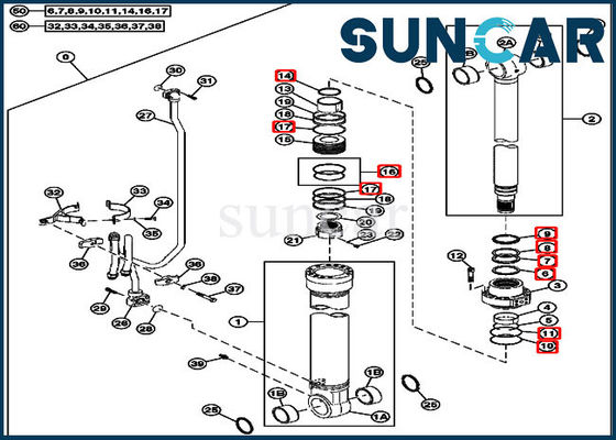 4S00715 Boom Cylinder Service Kit John Deere 240DLC 250GLC Bộ đệm thay thế máy xúc