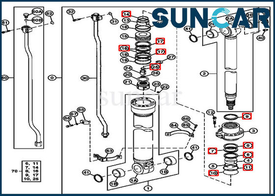 250GLC JOHN DEERE FYA00006592 Bộ niêm phong thùng Máy xúc Bộ làm kín xi lanh thủy lực