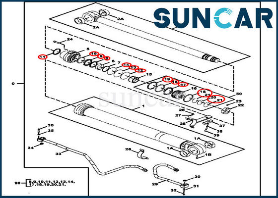 Bộ phận áp suất cao 300GLC Deere FYA00006593 Boom Seal Kit Bộ dụng cụ thay thế xi lanh