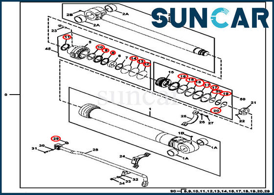 FYA00006595 Bộ niêm phong xi lanh xô 300GLC Linh kiện xi lanh DEERE Bộ phận EPC