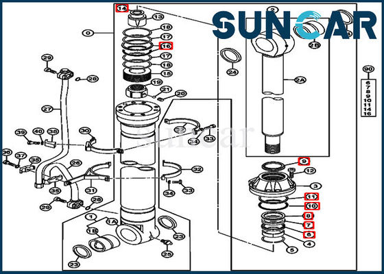 JOHN DEERE 4653040 Boom Cylinder Repair Seal Kit cho thiết bị máy xúc 450DLC 470GLC