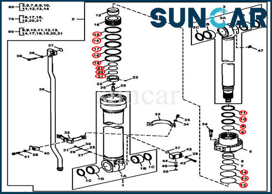 Bộ làm kín thủy lực DEERE FYA00012906 Bộ niêm phong cánh tay 180GLC 190GW Linh kiện xi lanh