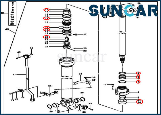 120D 120C JOHN DEERE 4448396 Bộ làm kín xi lanh thủy lực cánh tay Bộ dụng cụ niêm phong máy xúc