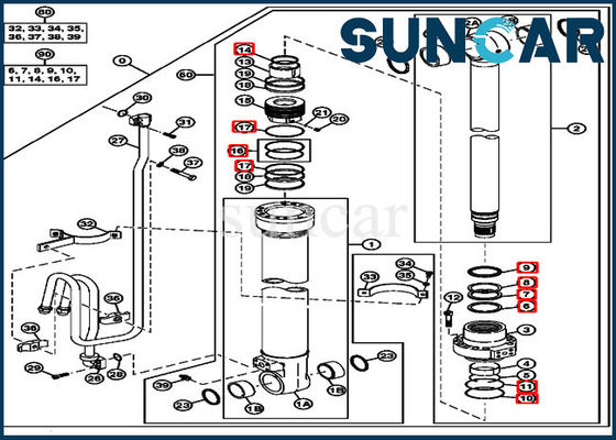 225DLC John Deere Components 4654421 Bộ dịch vụ xi lanh thủy lực Boom máy xúc
