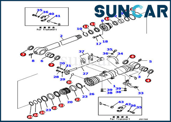 707-99-48710 Bộ làm kín xi lanh Komatsu Bộ phận xi lanh Bộ phận bên trong Bộ sửa chữa máy xúc PC240LC-10