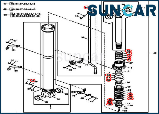 Con dấu thủy lực máy xúc FYA00010733 Bộ con dấu sửa chữa cánh tay phù hợp với mô hình John Deere 270DLC