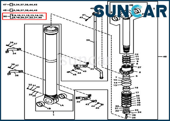 FYA00008675 Bộ bịt kín xi lanh cánh tay John Deere ISO9001 290GLC 270DLC Bộ niêm phong