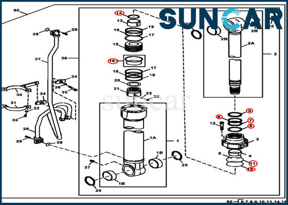 4S00783 JOHN DEERE Boom Repair Sealing Kit Linh kiện xi lanh Phù hợp với Máy xúc 380GLC 350GLC
