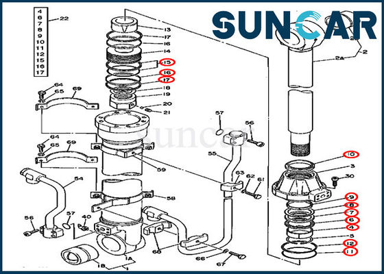 AT194335 Boom Bucket Cylinder Seal Kit Bộ dịch vụ máy xúc Phù hợp với 595D 590D JOHN DEERE