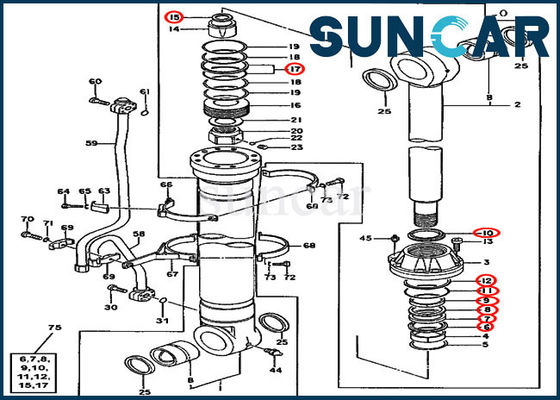 JOHN DEERE 4660103 Boom Cylinder Seal Kit Bộ làm kín Sửa chữa Phù hợp với Máy xúc 600C 550LC
