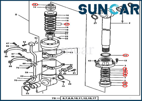 Bộ làm kín dầu xi lanh thủy lực 4438690 Bộ niêm phong xô phù hợp cho các kiểu máy 550LC John Deere
