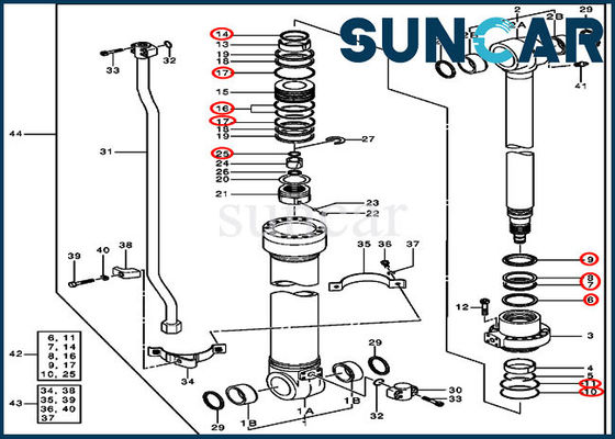 4364916 Linh kiện xi lanh cánh tay Boom siêu dài cho Bộ niêm phong sửa chữa JOHN DEERE 200LC