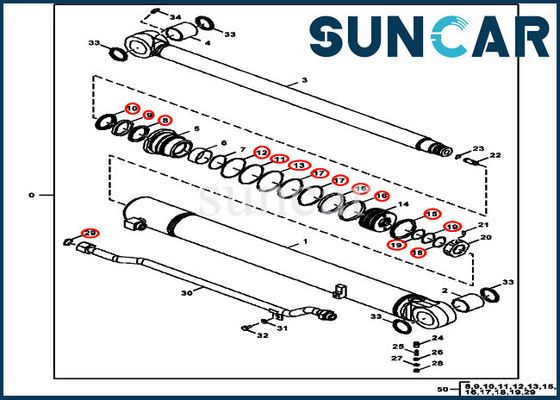 Bộ niêm phong thủy lực FYD00006230 Bộ niêm phong sửa chữa xi lanh cánh tay Phù hợp với 75G 85G John Deere