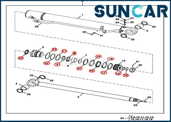 FYD00000077 Deere Arm Repair Seal Kit Bộ dịch vụ xi lanh thủy lực Máy xúc