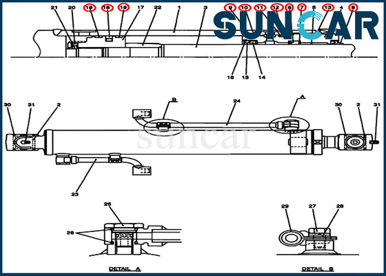 CASE PU01V00024R300 Bộ làm kín xi lanh sửa chữa máy xúc Bộ công cụ dịch vụ thủy lực CX17B