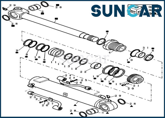 72282781 Bộ làm kín thùng Bộ dụng cụ sửa chữa xi lanh cho máy xúc bánh xích mini CX20B CX22B