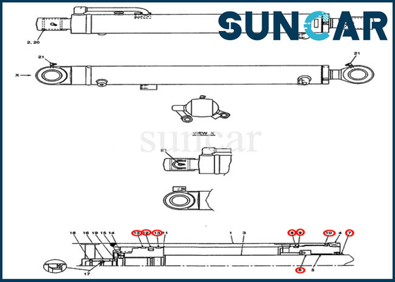 PX01V00048R300 Bộ sửa chữa con dấu xi lanh cánh tay CX36B Bộ dịch vụ thay thế máy xúc mini