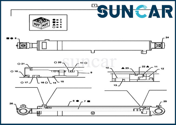 Boom Repair Seal Kit PS01V00001R400 Phù hợp với Trường hợp CX55B Xi lanh Que 55 MM Máy xúc 90 MM