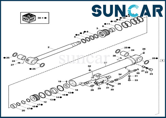 XKCC01384 Dipper Repair CYL Seal Kit XKCC-01384 Các bộ phận vỏ CX37C Bộ làm kín dầu van an toàn
