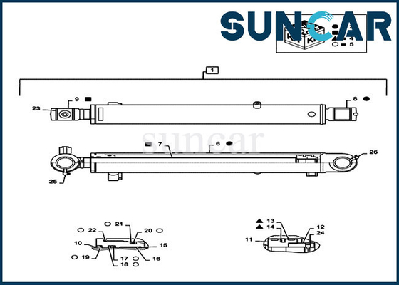 PS01V00003R400 Bộ đóng dấu sửa chữa xô Bộ phận vỏ CX55B Bộ dịch vụ xi lanh thủy lực Máy xúc