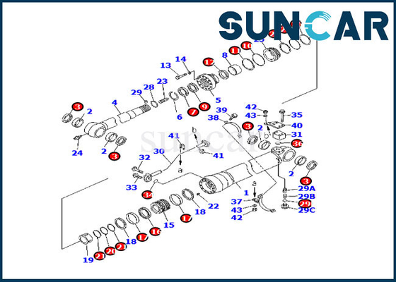 Phiên bản nước ngoài 707-99-58070 Bộ dịch vụ xi lanh cánh tay cho máy xúc Komatsu PC220-7 PC220-7