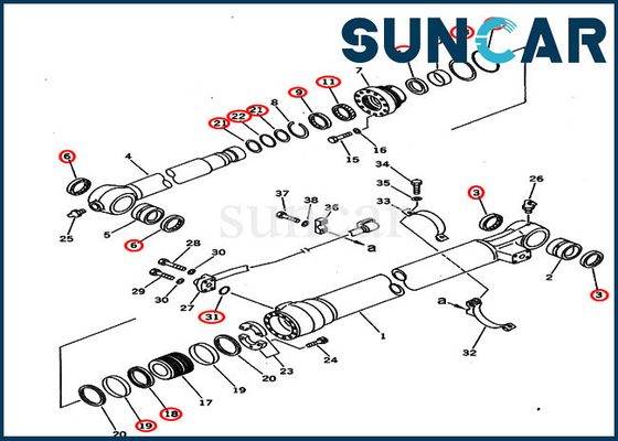 Komatsu PC220-6 PC220LC-6 707-99-58240 Bộ dịch vụ xi lanh xô cho máy xúc 2.0M
