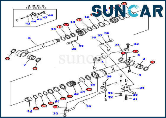 PC400-6C PC400LC-6Z Komatsu 707-99-67305 7079967305 Bộ dịch vụ bùng nổ máy xúc Xi lanh thủy lực