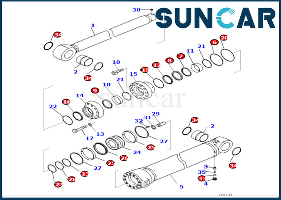 Bộ làm kín xi lanh cánh tay Komatsu Bộ dụng cụ sửa chữa con dấu xi lanh cánh tay 721-98-01750 7219801750 PC490LCI-11