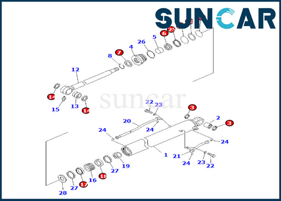 Komatsu 707-99-26710 7079926710 Bộ niêm phong xi lanh xô cho PC60-8 PC70-8 Bộ niêm phong xi lanh xô