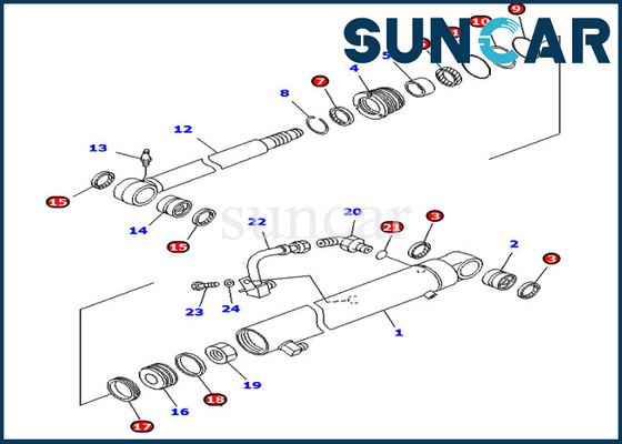 Bộ bảo dưỡng cánh tay 707-98-25250 Xi lanh thủy lực cho kiểu máy PC40MR-1 PC40MRX-1 PC40R-8 Komatsu