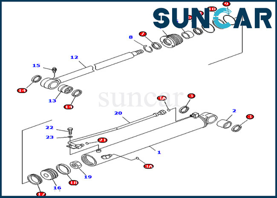 Bộ phận bên trong Komatsu 707-98-25710 PC40MR-1 PC40MRX-1 Máy xúc Boom Swing Cylinder Seal Kit