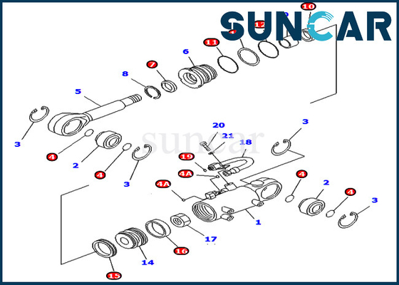 707-98-24730 Bộ làm kín xi lanh nghiêng Chống mài mòn Bộ dụng cụ sửa chữa Máy xúc Komatsu PC40MR-1 PC45MR-1